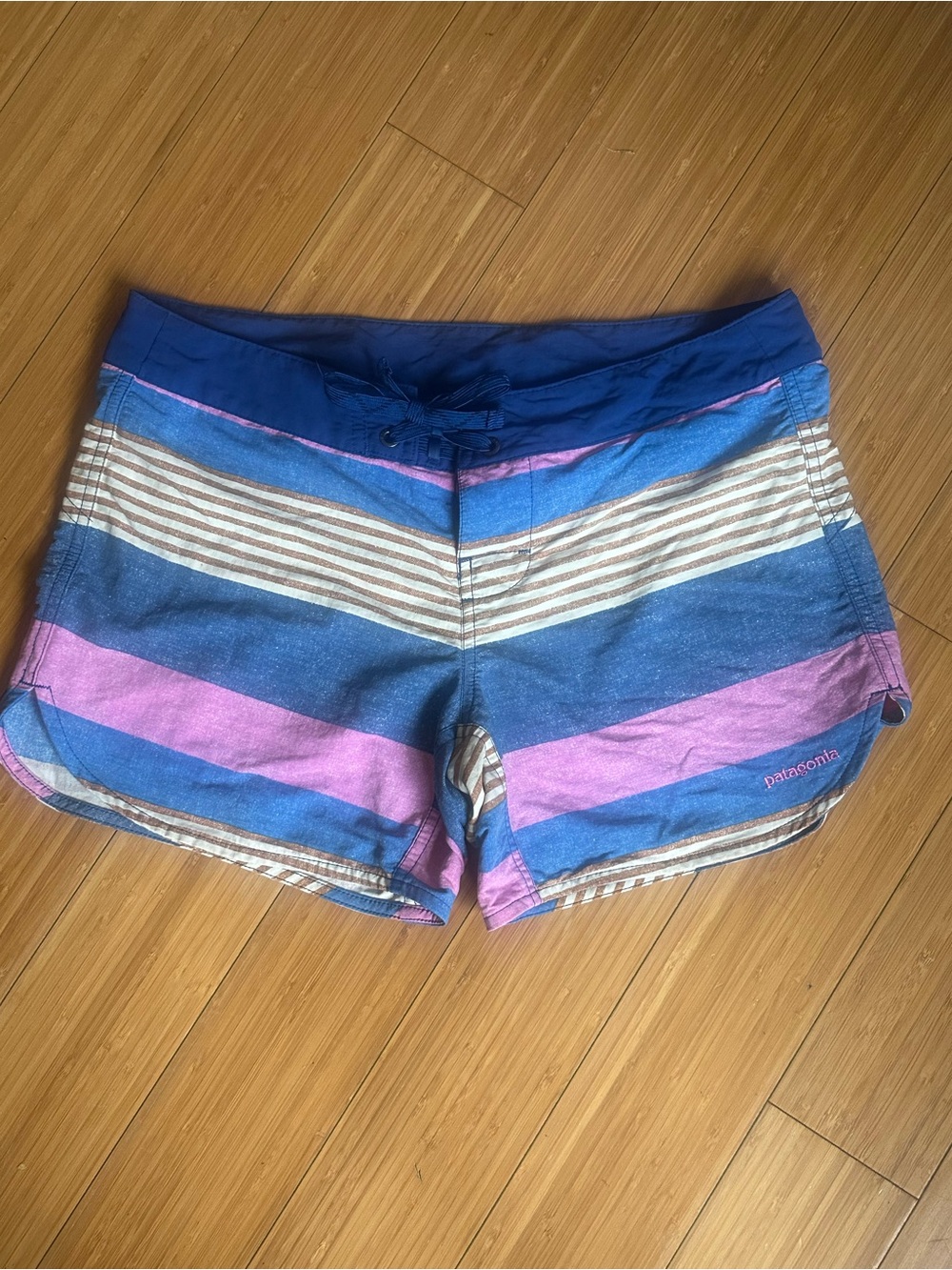 Patagonia Women's Navy, Blue & Purple Striped Athletic Shorts